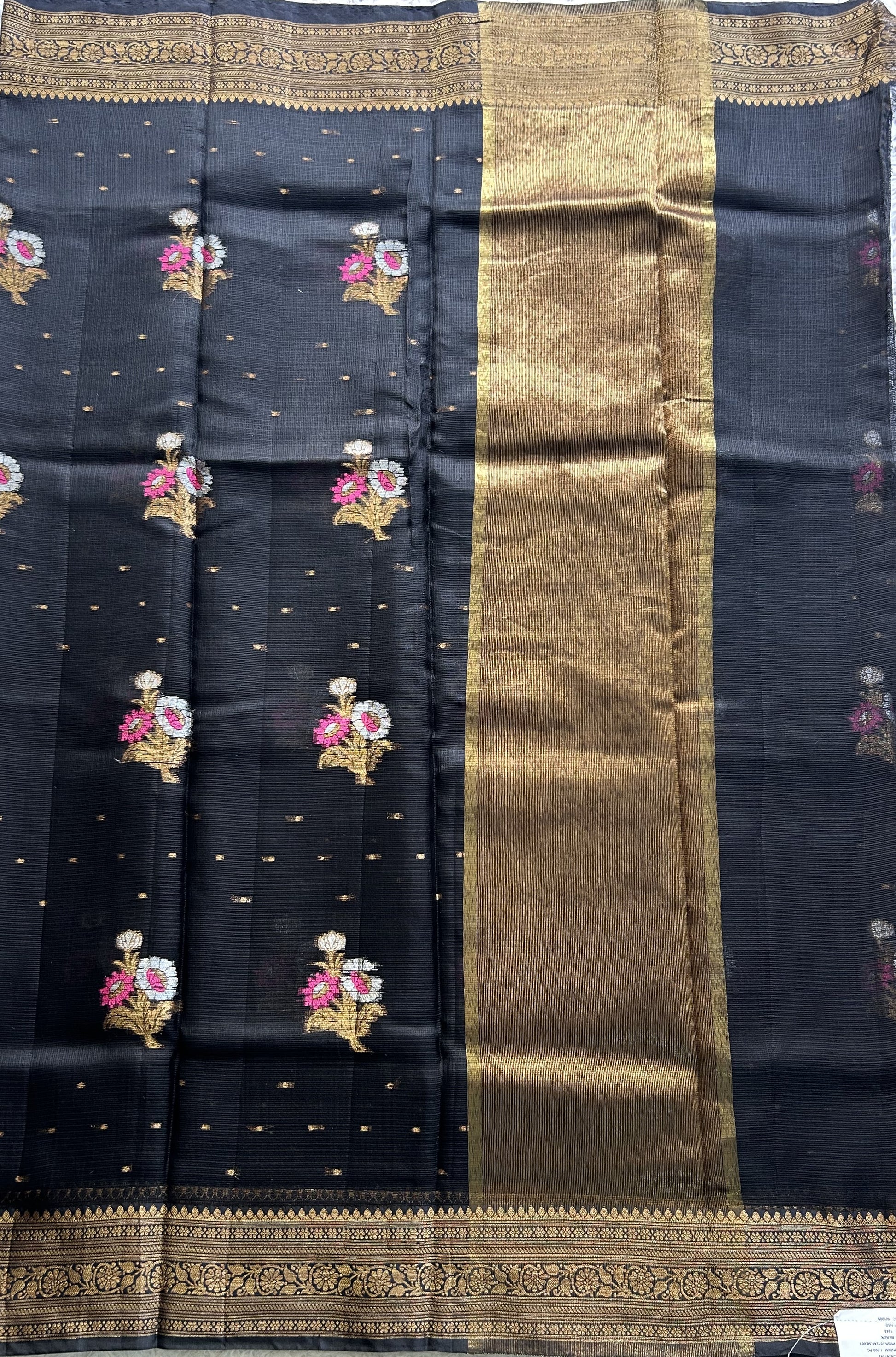 Silk Kota Saree Black Colored Elegantly Paired with a Gold Zari Border. - Sampradaya Designer Studio