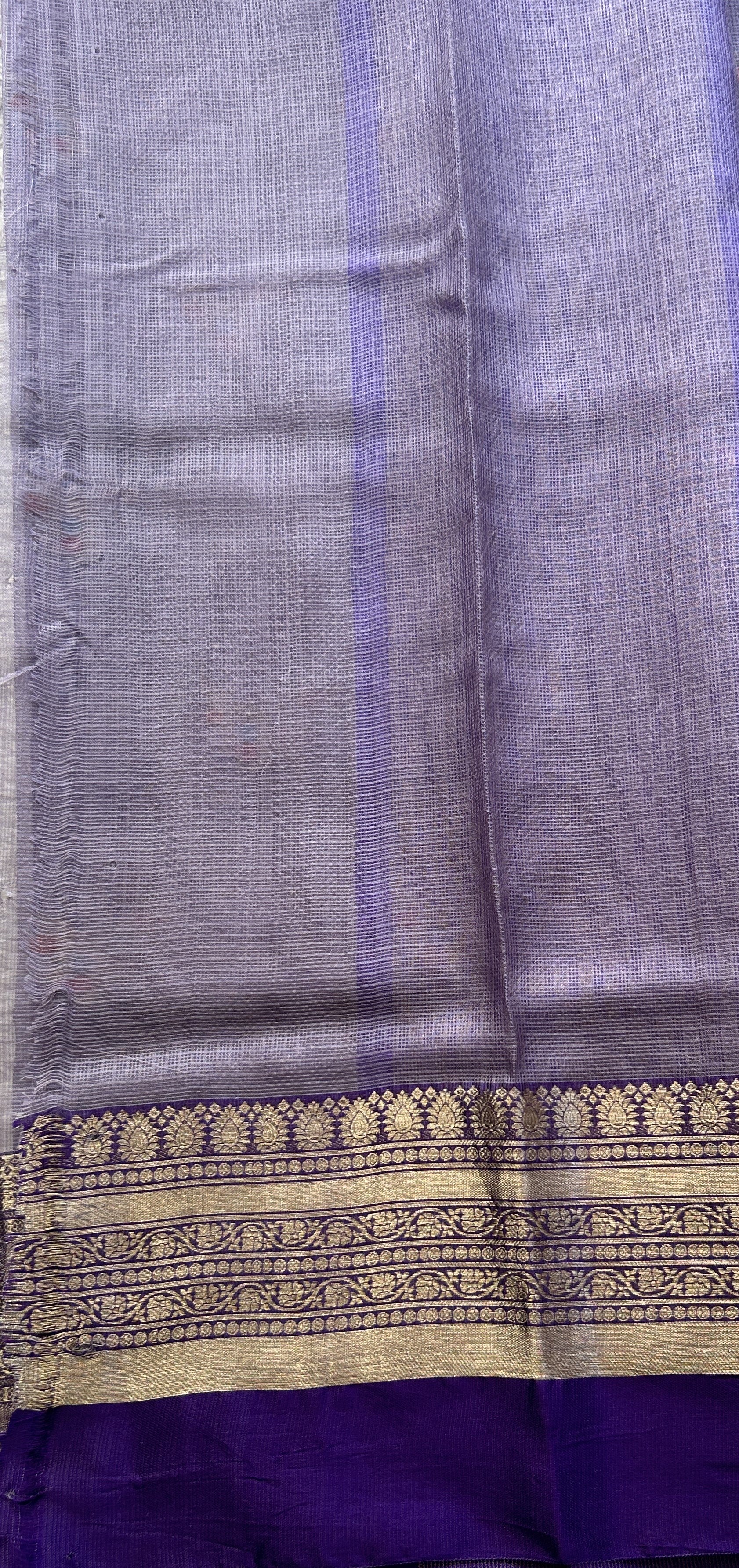 Silk kota Saree Lilac colored Elegantly Paired with a Zari Border. - Sampradaya Designer Studio