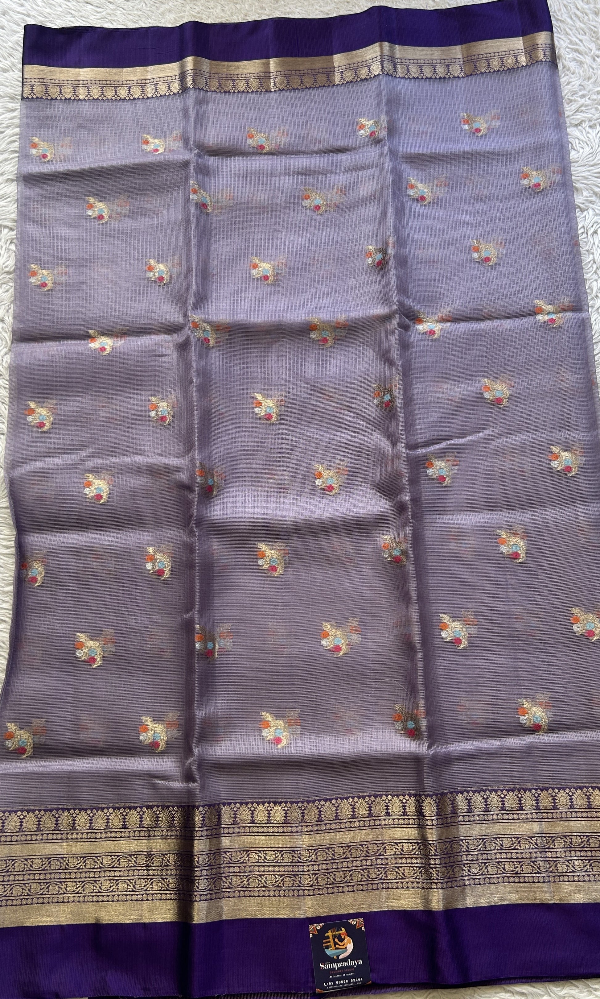 Silk kota Saree Lilac colored Elegantly Paired with a Zari Border. - Sampradaya Designer Studio