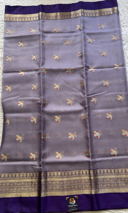 Silk kota Saree Lilac colored Elegantly Paired with a Zari Border. - Sampradaya Designer Studio