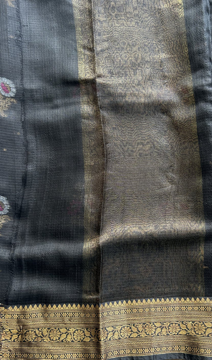 Silk Kota Saree Black Colored Elegantly Paired with a Gold Zari Border. - Sampradaya Designer Studio