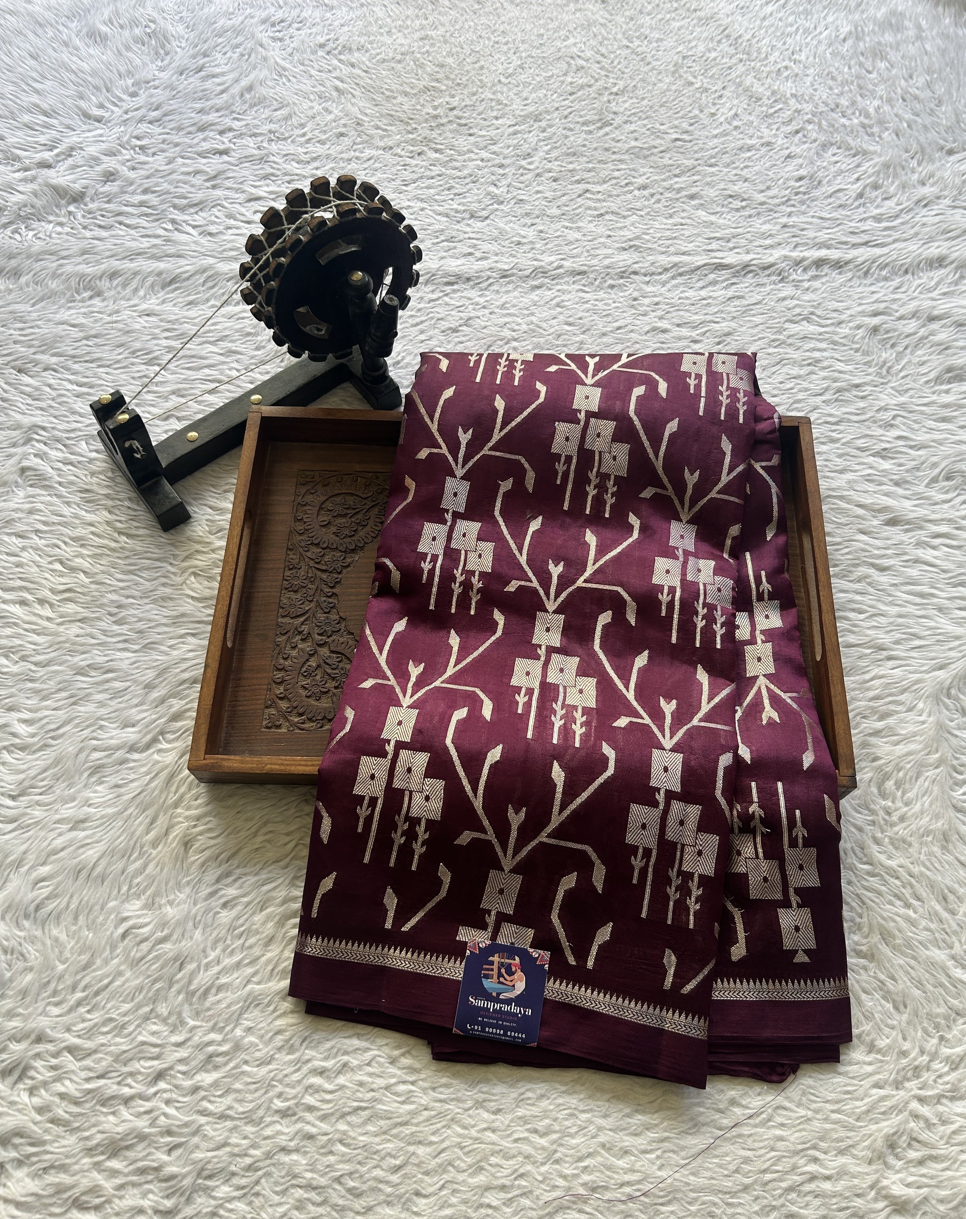 Chiniya Silk Saree Purple Colored Elegantly Paired with a Zari Border. - Sampradaya Designer Studio
