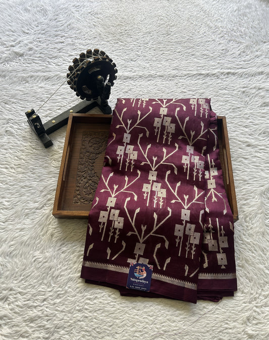 Chiniya Silk Saree Purple Colored Elegantly Paired with a Zari Border. - Sampradaya Designer Studio