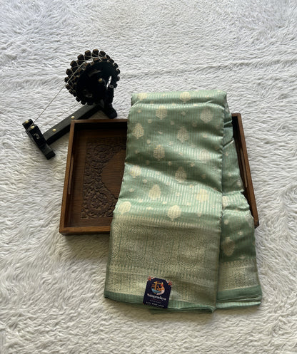 Maheshwari Chanderi Cotton Saree Sea Green Colored Elegantly Paired with a Zari Border. - Sampradaya Designer Studio