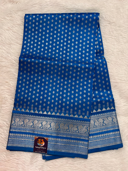 Venkatagiri Pattu Saree Dodger Blue Colored Complemented With a Pattu Dodger Blue Color Silver Zari Border - Sampradaya Designer Studio