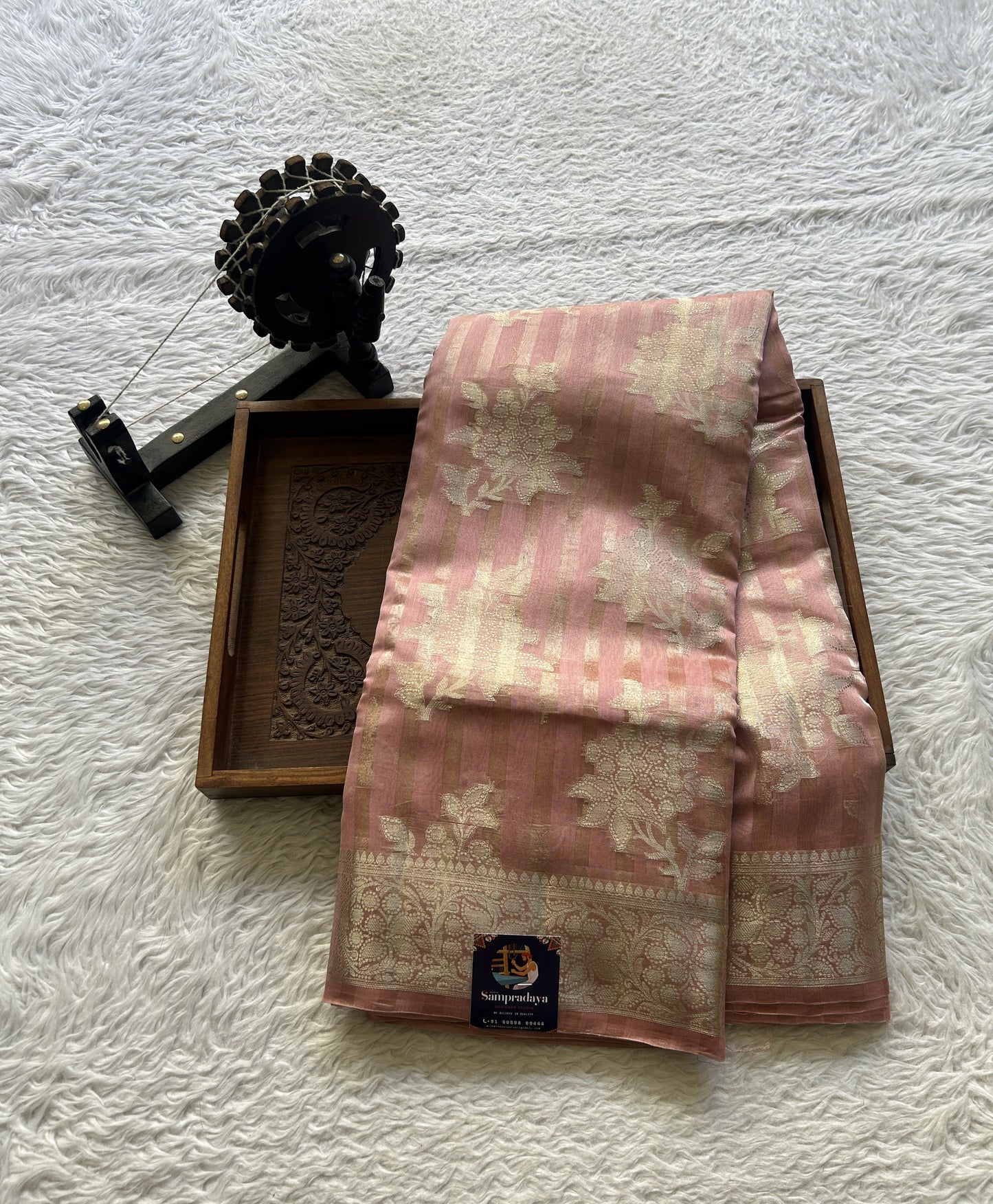 Maheshwari Chanderi Cotton Saree Light Pink Colored Elegantly Paired with a Zari Border. - Sampradaya Designer Studio