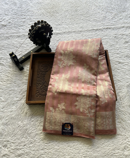 Maheshwari Chanderi Cotton Saree Light Pink Colored Elegantly Paired with a Zari Border. - Sampradaya Designer Studio
