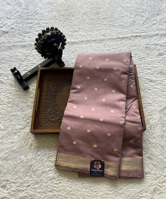 Maheshwari Chanderi Cotton Saree Lavender Colored Elegantly Paired with a Zari Border. - Sampradaya Designer Studio