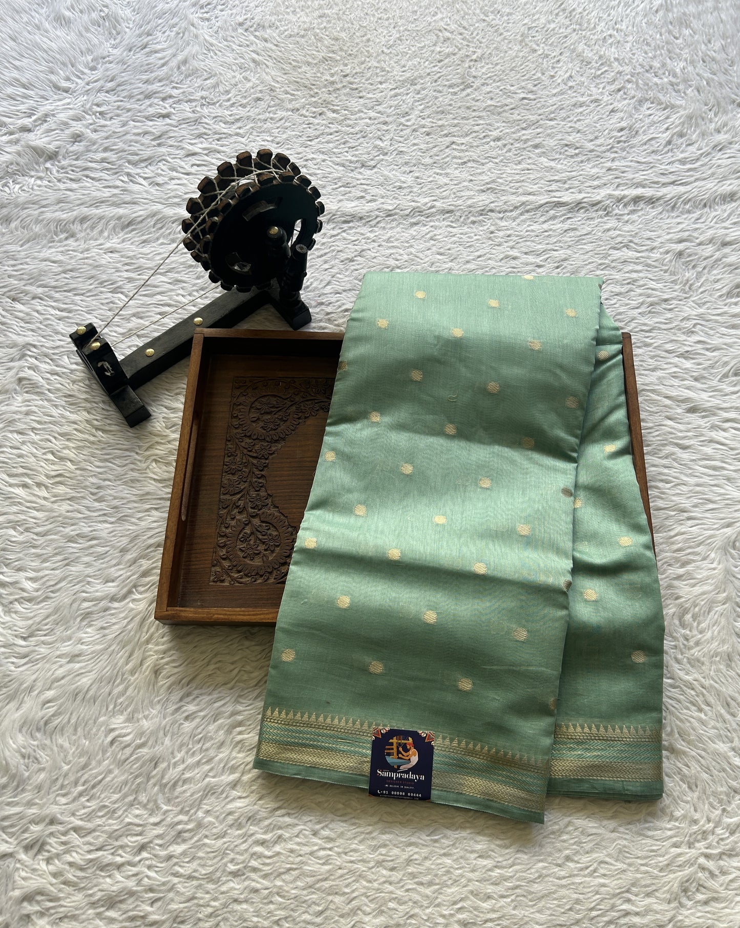 Maheshwari Chanderi Cotton Saree Ice Blue Colored Elegantly Paired with a Zari Border. - Sampradaya Designer Studio