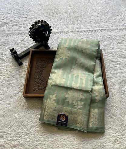 Maheshwari Chanderi Cotton Saree Aqua Green Colored Elegantly Paired with a Zari Border. - Sampradaya Designer Studio