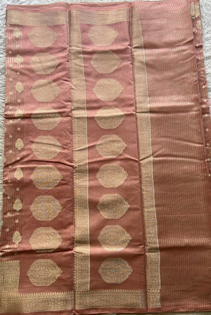 Maheshwari Chanderi Cotton Saree Pale Pink Colored Elegantly Paired with a Zari Border. - Sampradaya Designer Studio