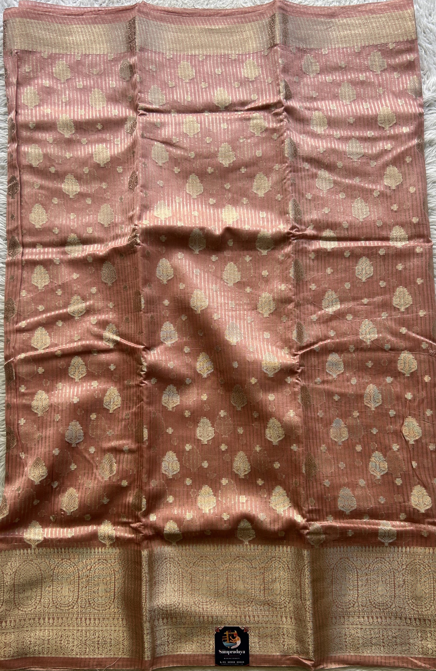 Maheshwari Chanderi Cotton Saree Pale Pink Colored Elegantly Paired with a Zari Border. - Sampradaya Designer Studio