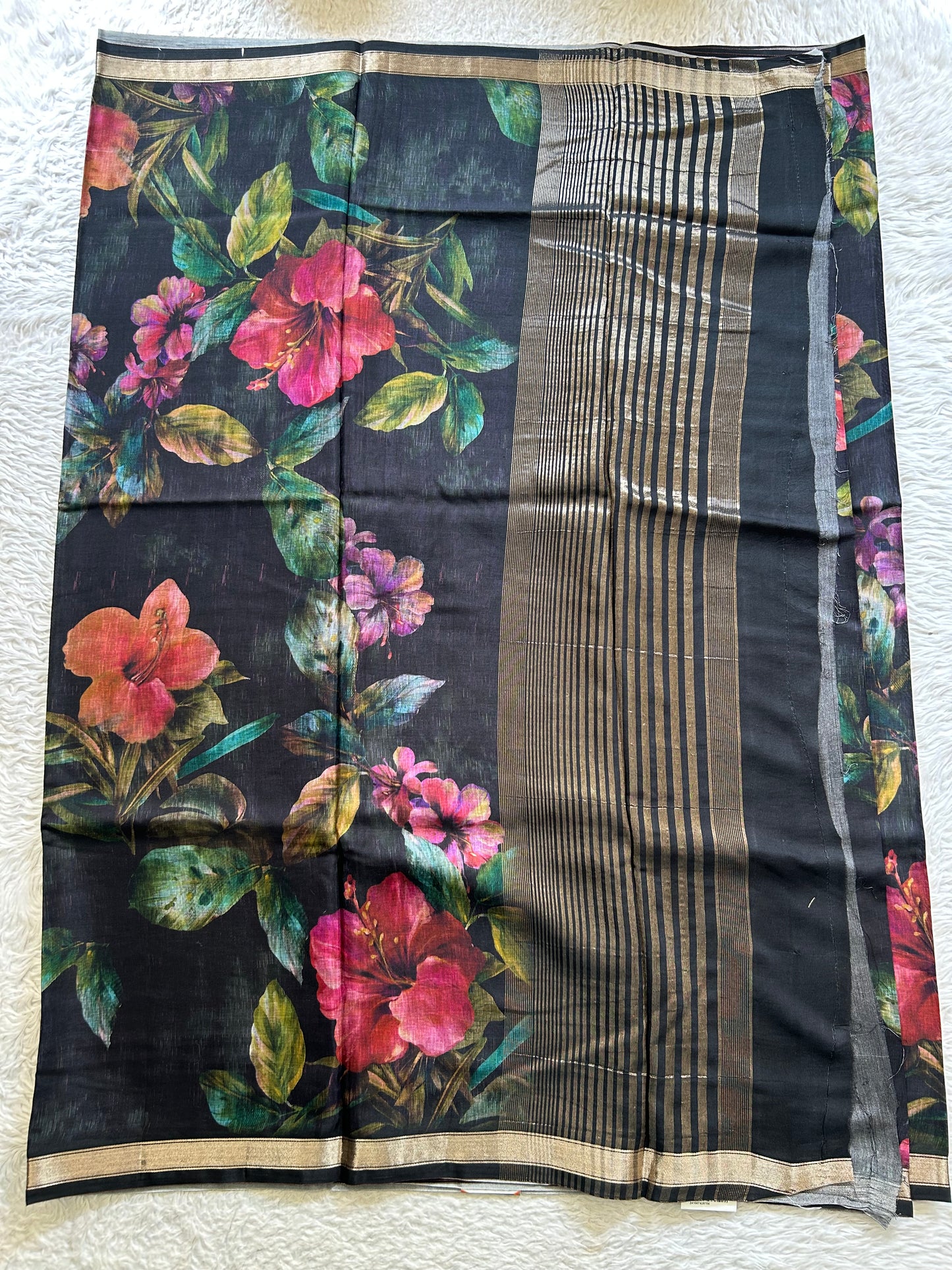 Banarasi Crepe Silk Saree Black Colored Elegantly Paired with a Gold Zari Border. - Sampradaya Designer Studio