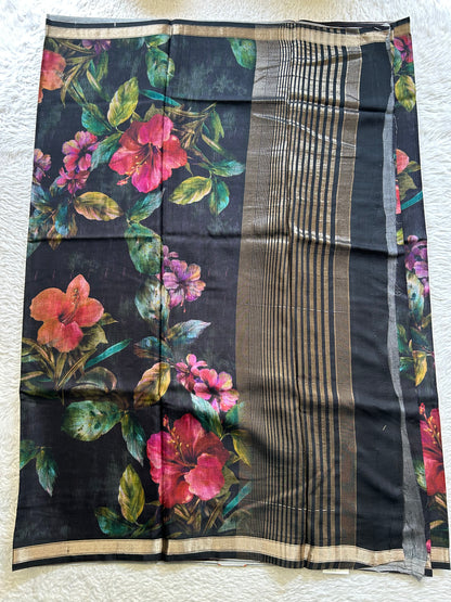 Banarasi Crepe Silk Saree Black Colored Elegantly Paired with a Gold Zari Border. - Sampradaya Designer Studio