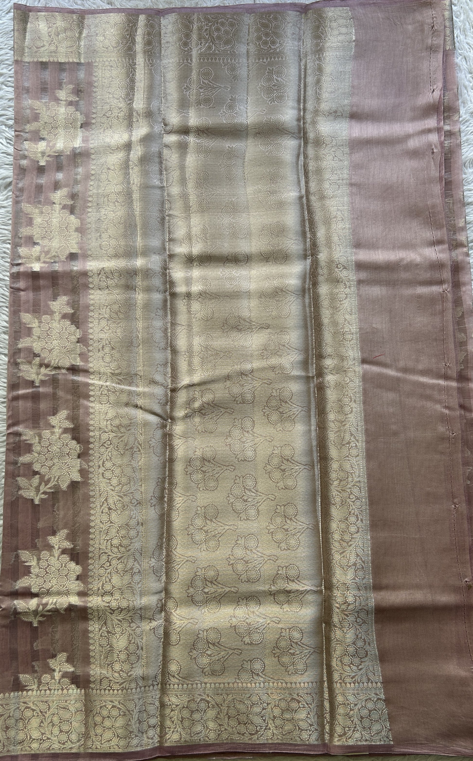 Maheshwari Chanderi Cotton Saree Onion Pink Colored Elegantly Paired with a Zari Border. - Sampradaya Designer Studio