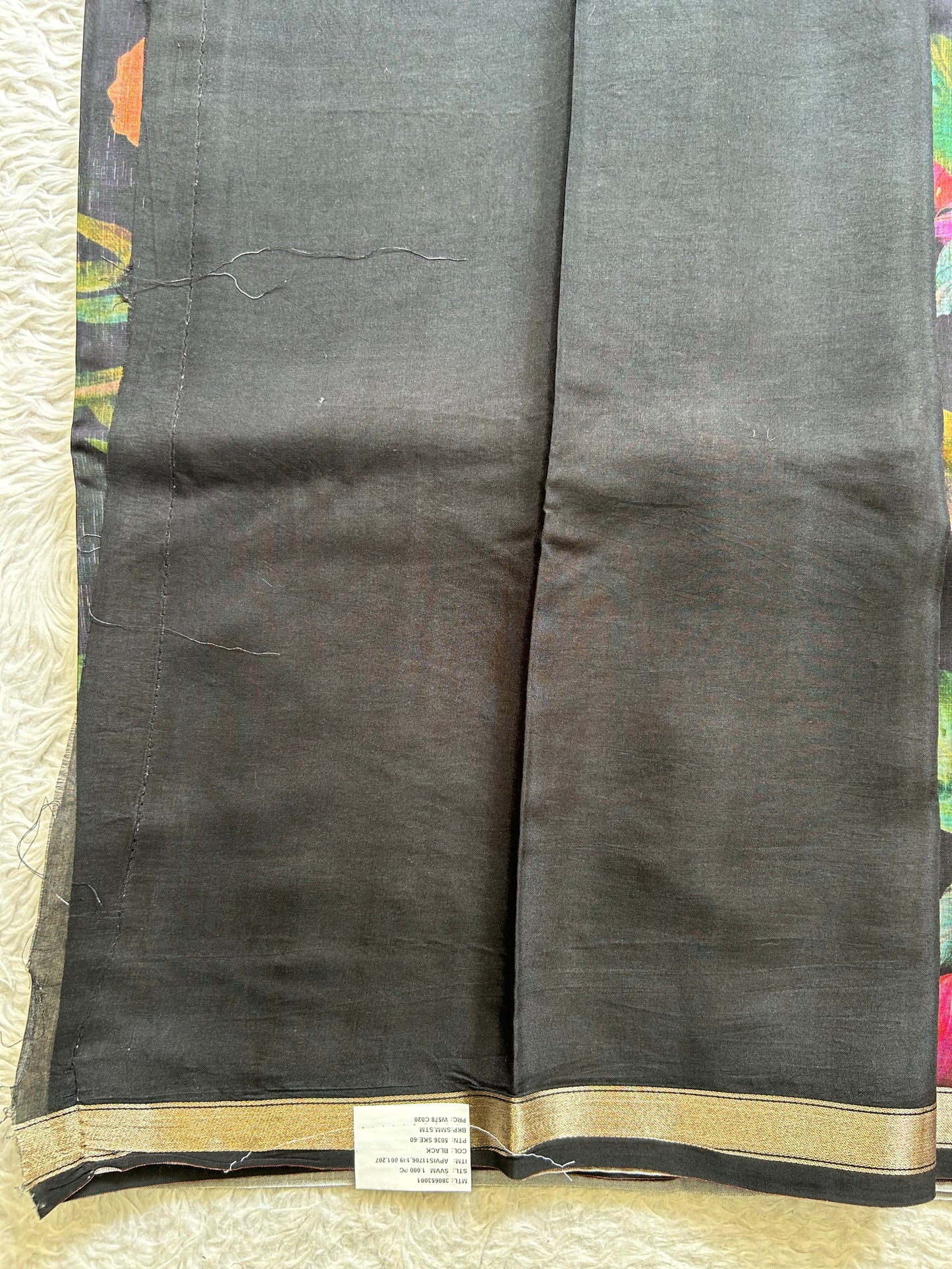 Banarasi Crepe Silk Saree Black Colored Elegantly Paired with a Gold Zari Border. - Sampradaya Designer Studio