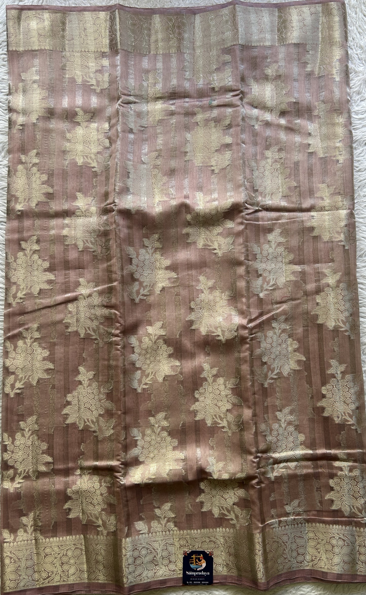 Maheshwari Chanderi Cotton Saree Onion Pink Colored Elegantly Paired with a Zari Border. - Sampradaya Designer Studio