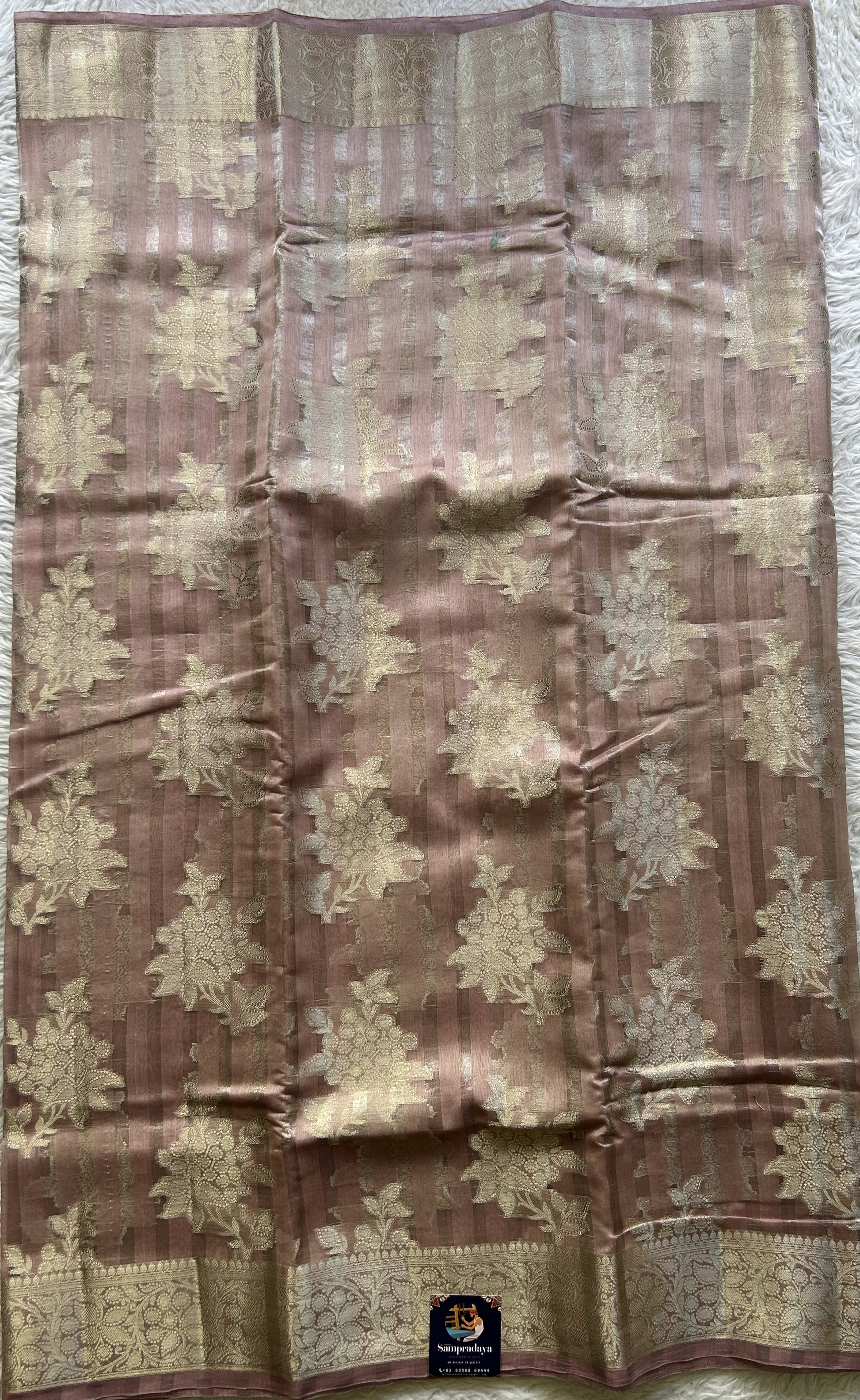 Maheshwari Chanderi Cotton Saree Onion Pink Colored Elegantly Paired with a Zari Border. - Sampradaya Designer Studio