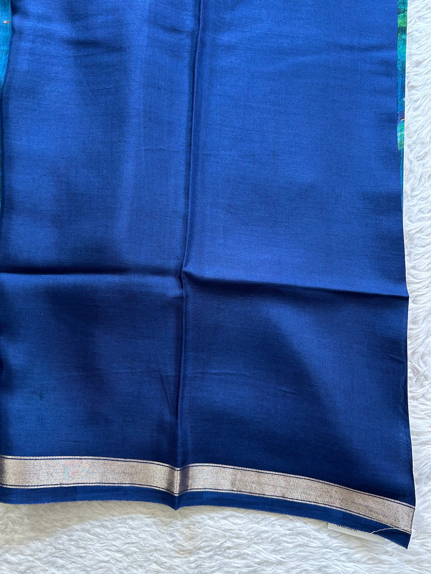 Banarasi Crepe Silk Saree Ink Blue Colored Elegantly Paired with a Gold Zari Border. - Sampradaya Designer Studio