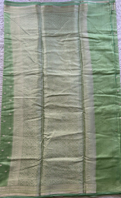 Maheshwari Chanderi Cotton Saree Light Green Colored Elegantly Paired with a Zari Border. - Sampradaya Designer Studio