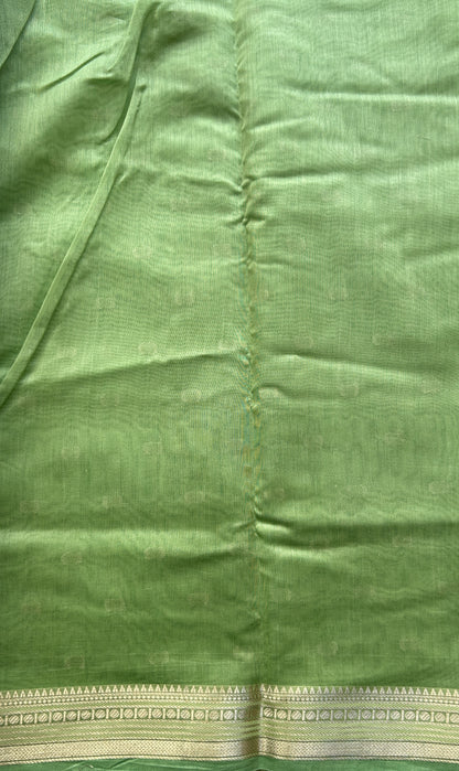 Maheshwari Chanderi Cotton Saree Light Green Colored Elegantly Paired with a Zari Border. - Sampradaya Designer Studio