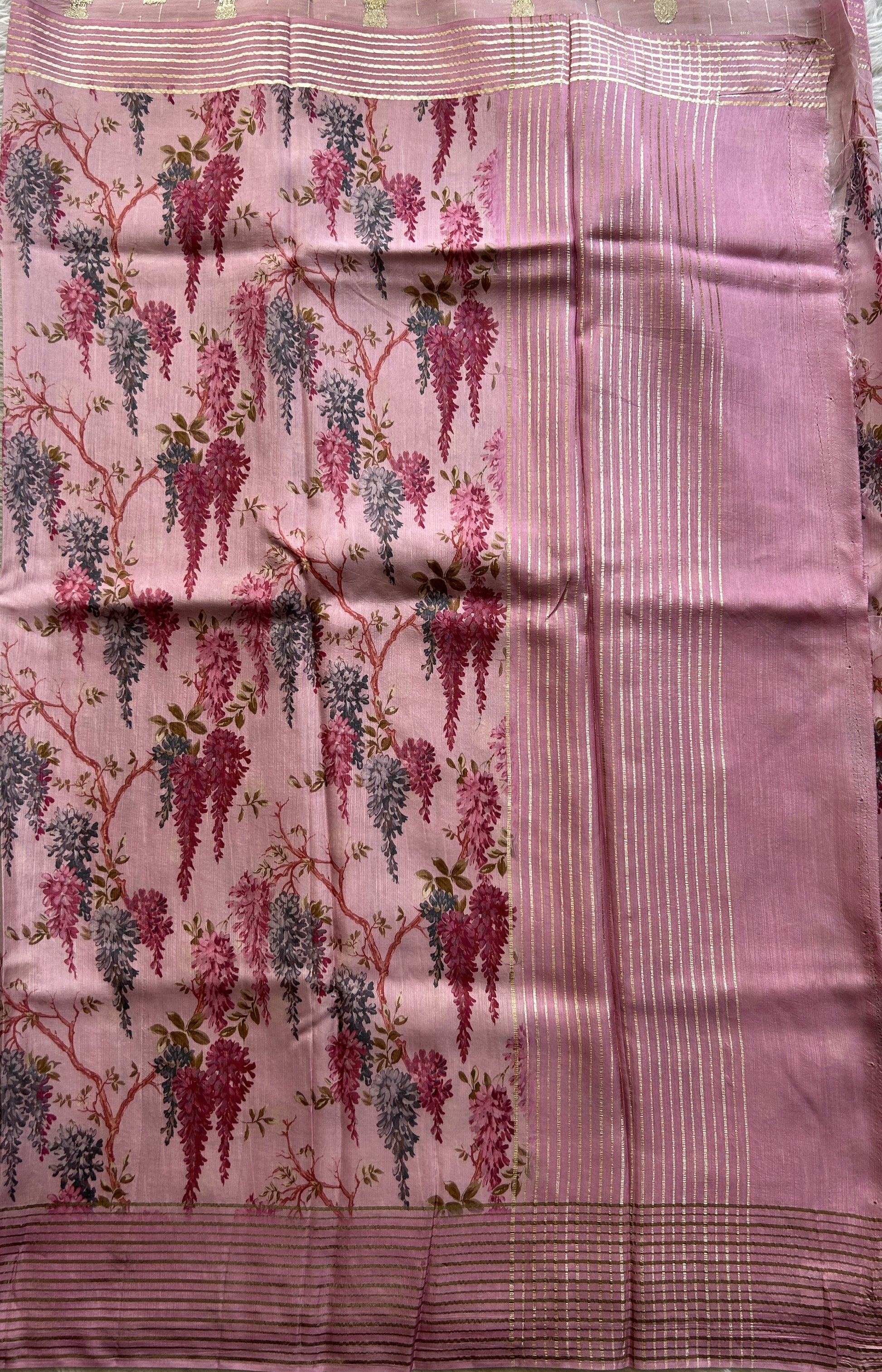 Crepe Silk Party Wear Saree Baby Pink colored complemented with a zari border. - Sampradaya Designer Studio
