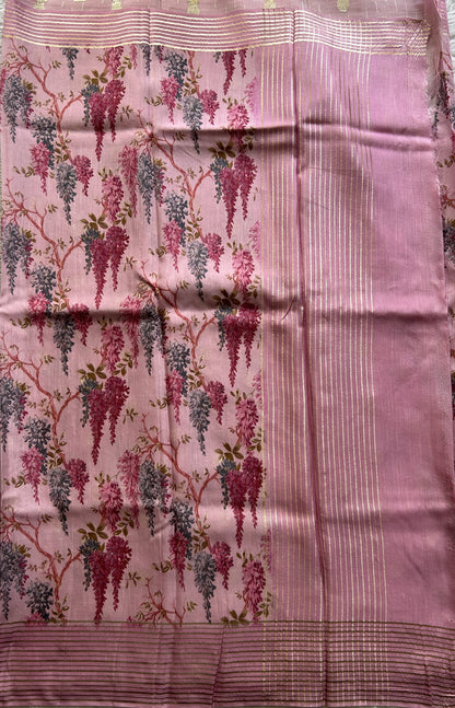 Crepe Silk Party Wear Saree Baby Pink colored complemented with a zari border. - Sampradaya Designer Studio