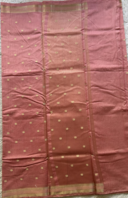 Maheshwari Chanderi Cotton Saree Light Pink Colored Elegantly Paired with a Zari Border. - Sampradaya Designer Studio