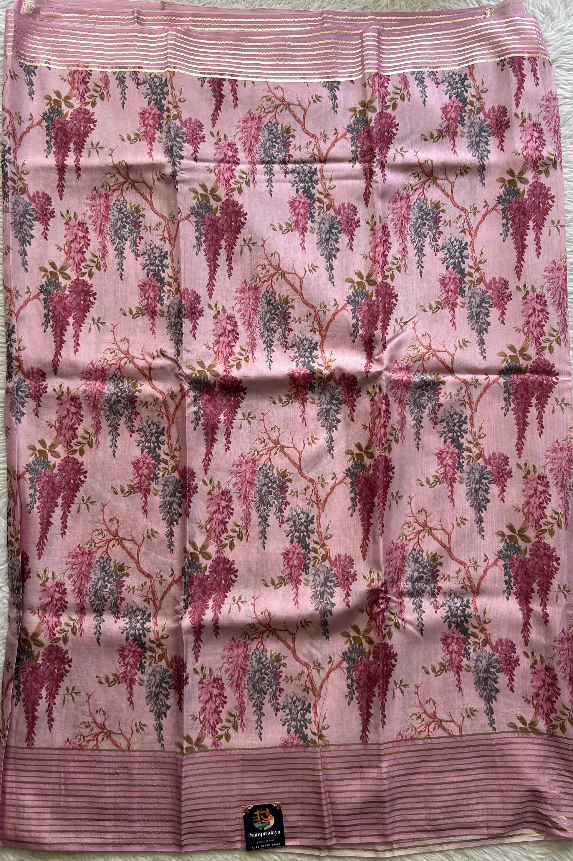 Crepe Silk Party Wear Saree Baby Pink colored complemented with a zari border. - Sampradaya Designer Studio