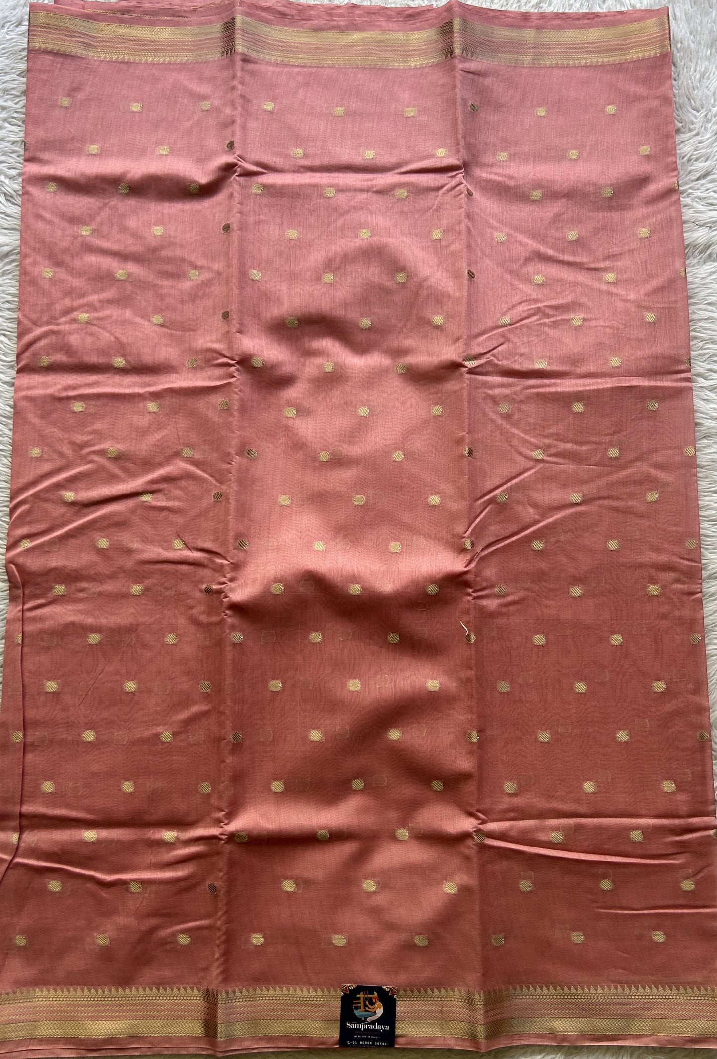 Maheshwari Chanderi Cotton Saree Light Pink Colored Elegantly Paired with a Zari Border. - Sampradaya Designer Studio