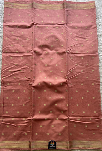 Maheshwari Chanderi Cotton Saree Light Pink Colored Elegantly Paired with a Zari Border. - Sampradaya Designer Studio