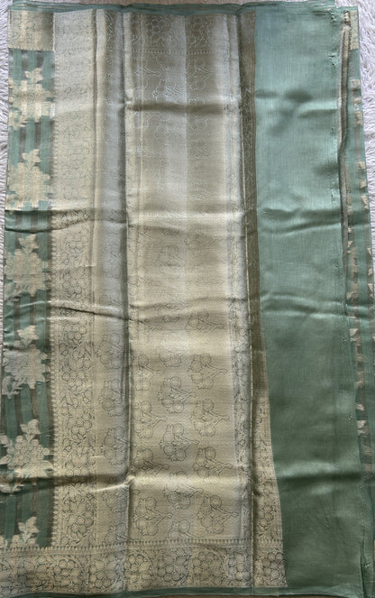 Maheshwari Chanderi Cotton Saree Aqua Green Colored Elegantly Paired with a Zari Border. - Sampradaya Designer Studio