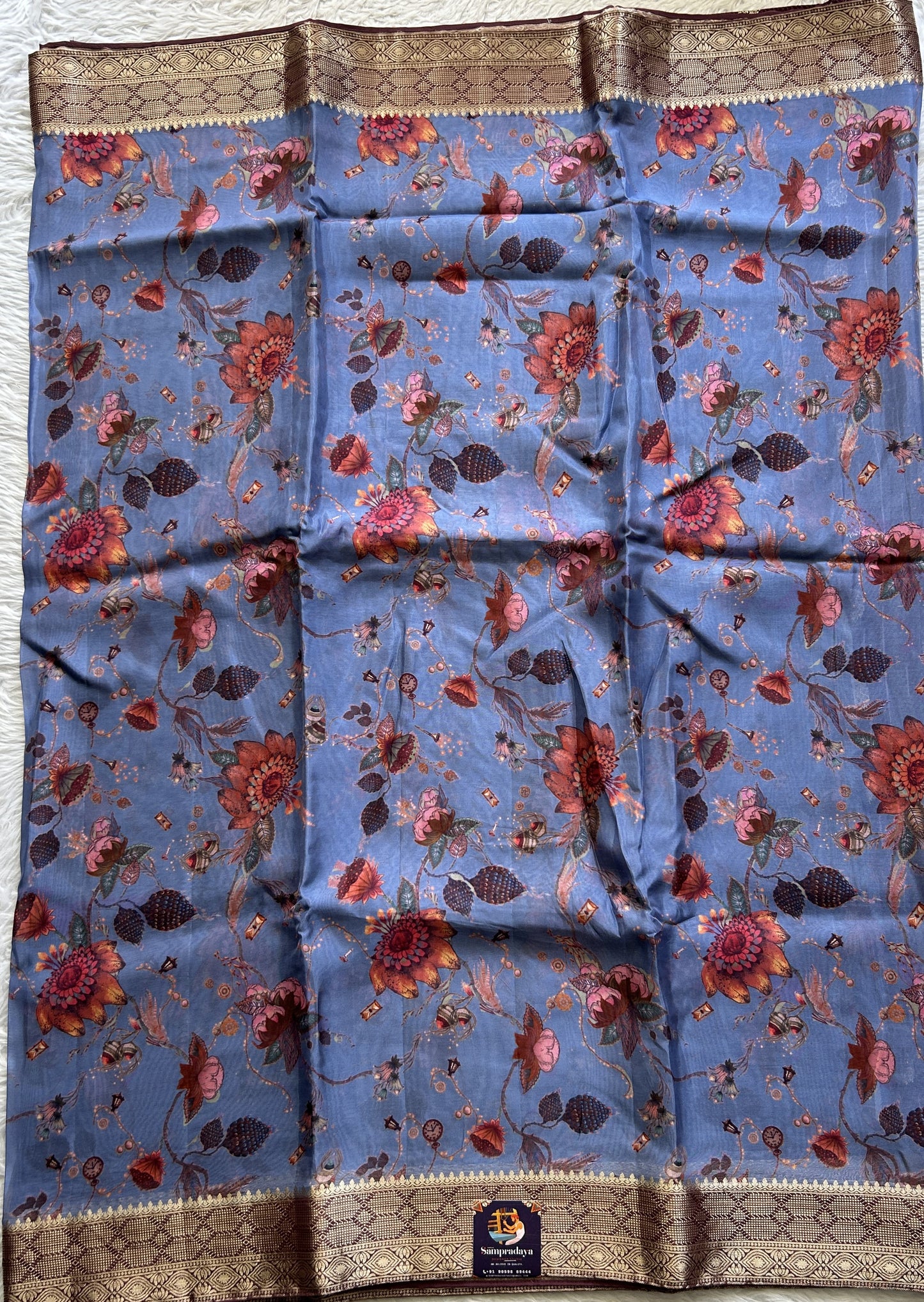 Banarasi Soft Silk Saree Blue Colored Complemented with a Zari Border. - Sampradaya Designer Studio