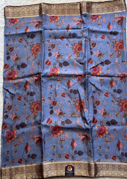 Banarasi Soft Silk Saree Blue Colored Complemented with a Zari Border. - Sampradaya Designer Studio