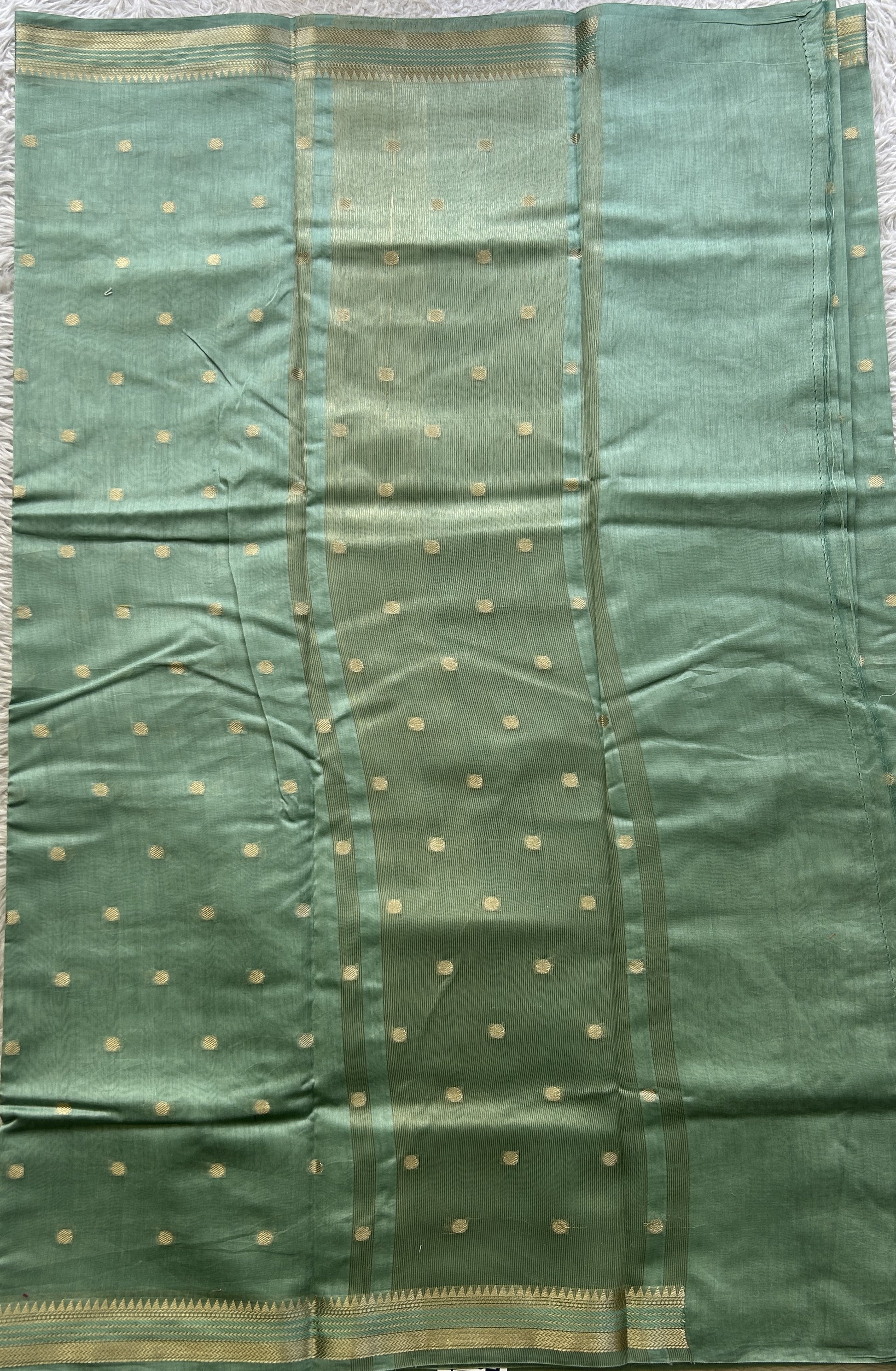 Maheshwari Chanderi Cotton Saree Ice Blue Colored Elegantly Paired with a Zari Border. - Sampradaya Designer Studio