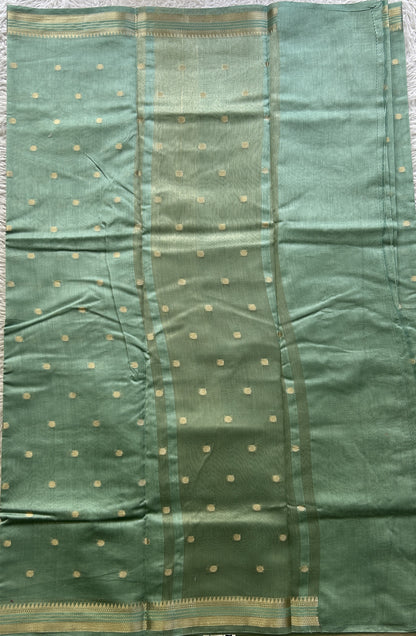 Maheshwari Chanderi Cotton Saree Ice Blue Colored Elegantly Paired with a Zari Border. - Sampradaya Designer Studio