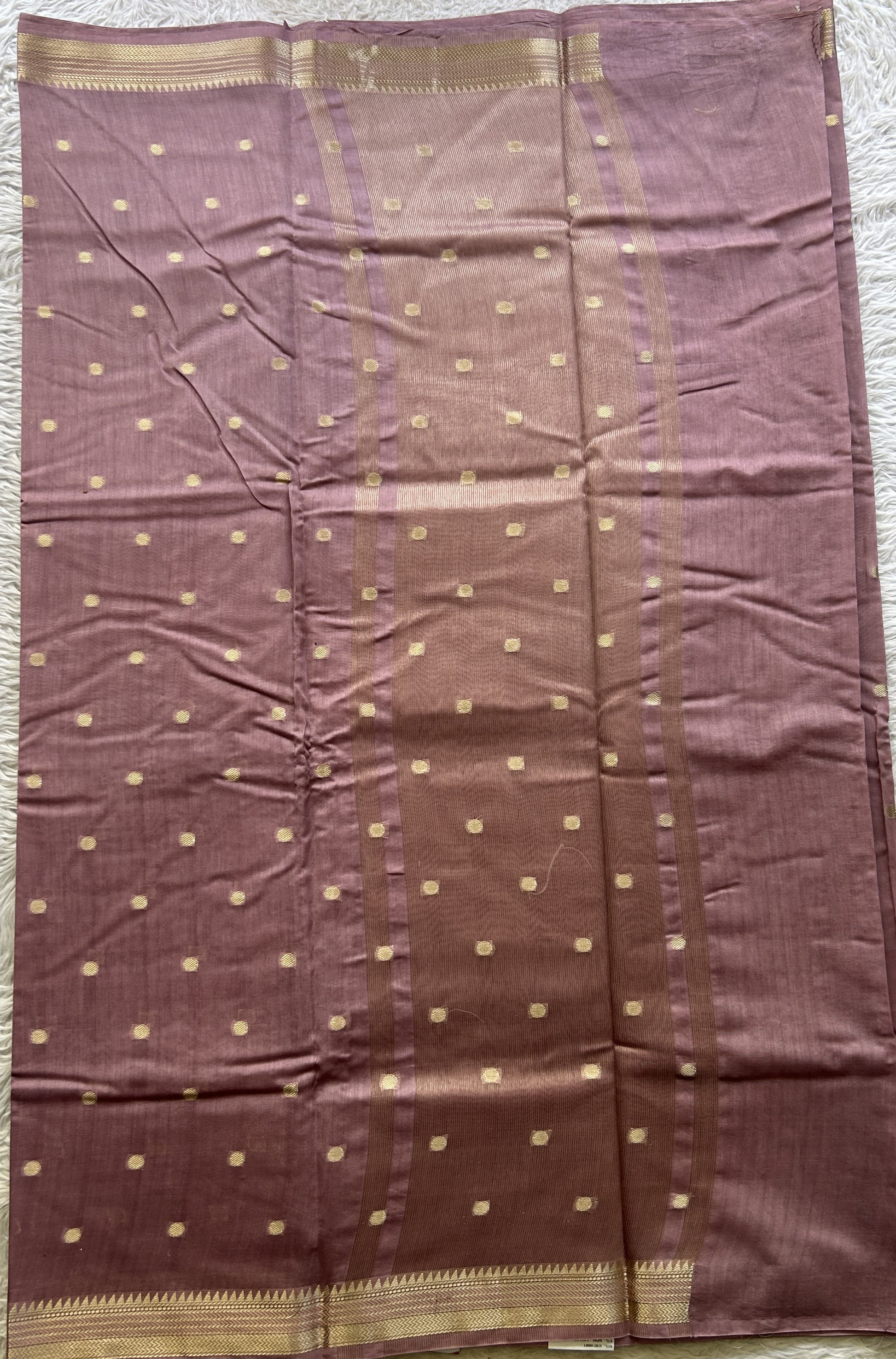 Maheshwari Chanderi Cotton Saree Lavender Colored Elegantly Paired with a Zari Border. - Sampradaya Designer Studio