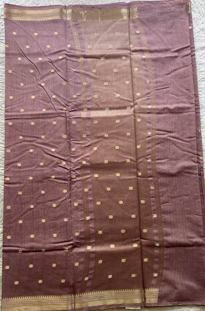 Maheshwari Chanderi Cotton Saree Lavender Colored Elegantly Paired with a Zari Border. - Sampradaya Designer Studio