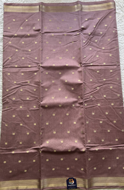 Maheshwari Chanderi Cotton Saree Lavender Colored Elegantly Paired with a Zari Border. - Sampradaya Designer Studio
