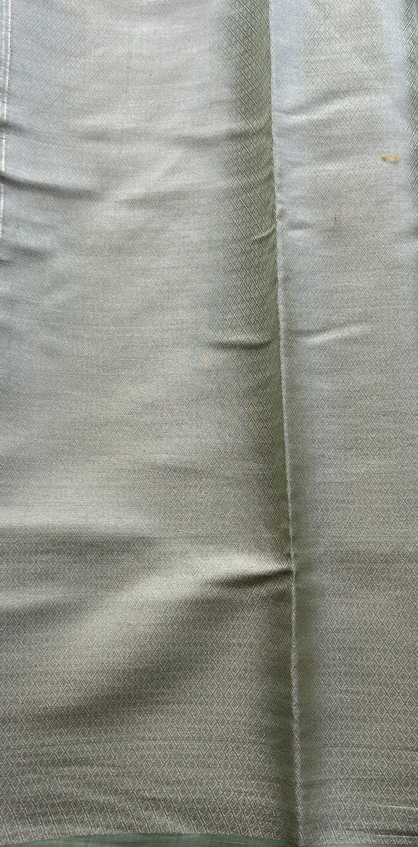 Maheshwari Chanderi Cotton Saree Light Green Colored Elegantly Paired with a Zari Border. - Sampradaya Designer Studio