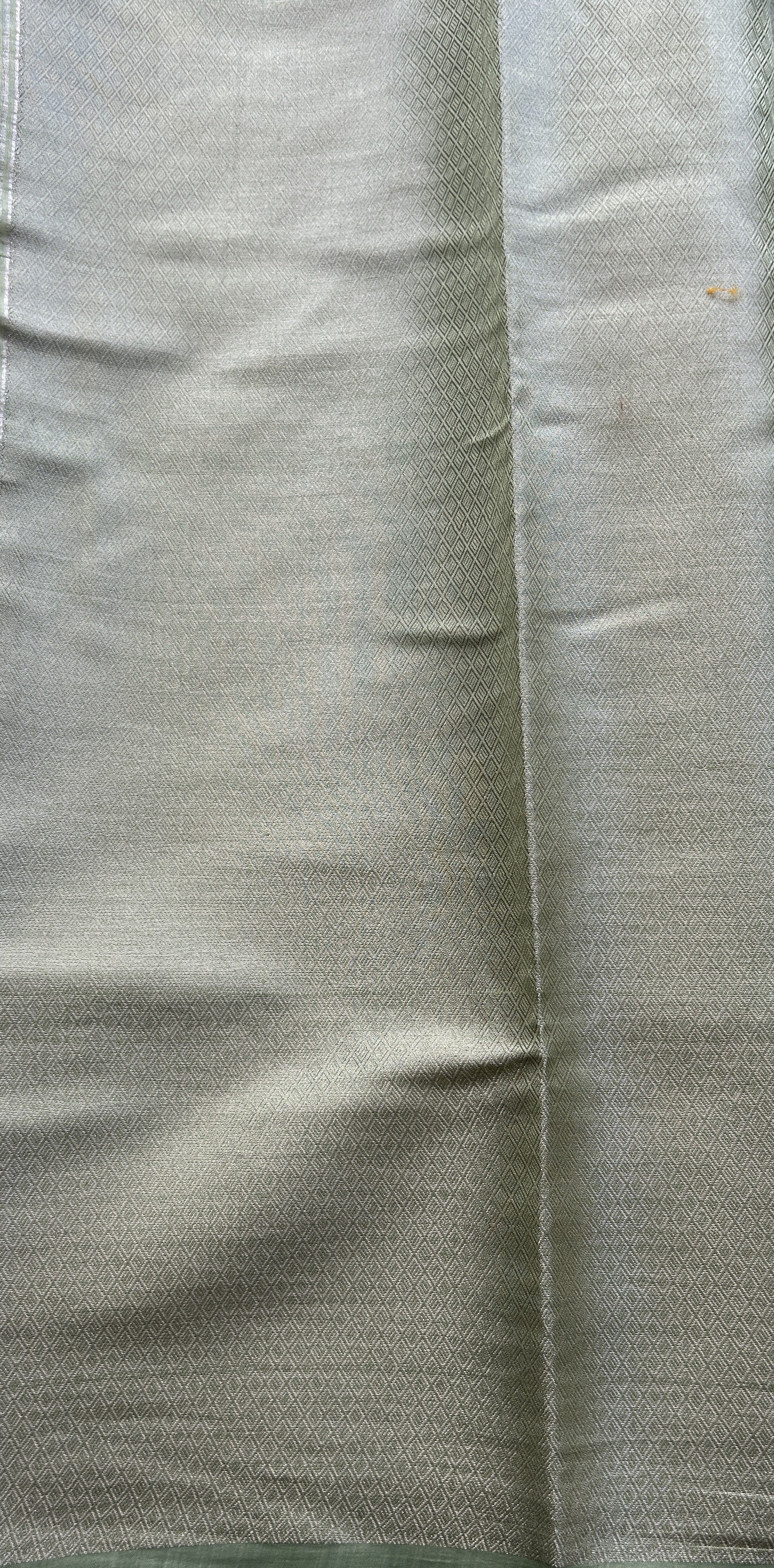 Maheshwari Chanderi Cotton Saree Light Green Colored Elegantly Paired with a Zari Border. - Sampradaya Designer Studio