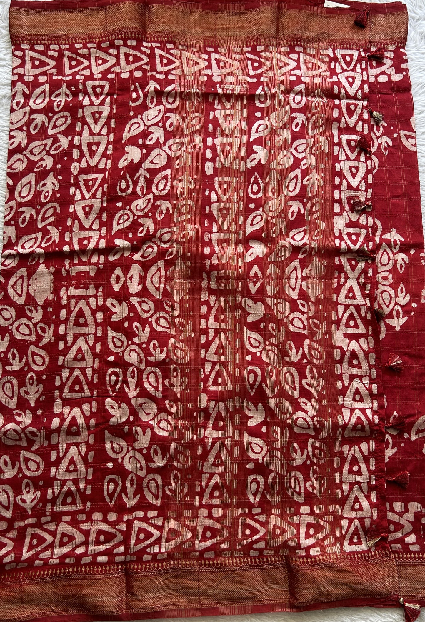 Dola Crepe Saree Dark Red Colored Complemented with a Zari Border. - Sampradaya Designer Studio