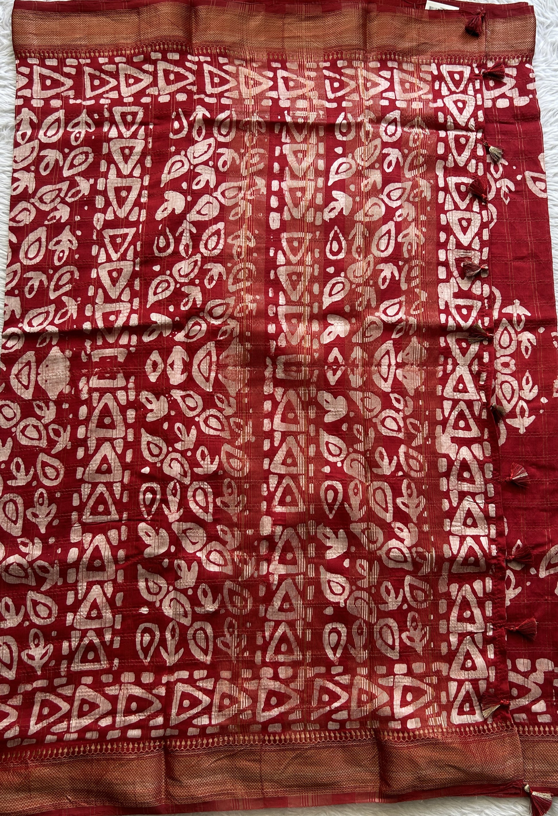 Dola Crepe Saree Dark Red Colored Complemented with a Zari Border. - Sampradaya Designer Studio