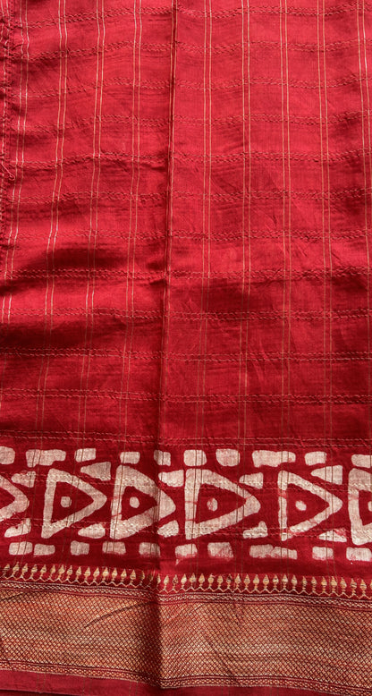 Dola Crepe Saree Dark Red Colored Complemented with a Zari Border. - Sampradaya Designer Studio