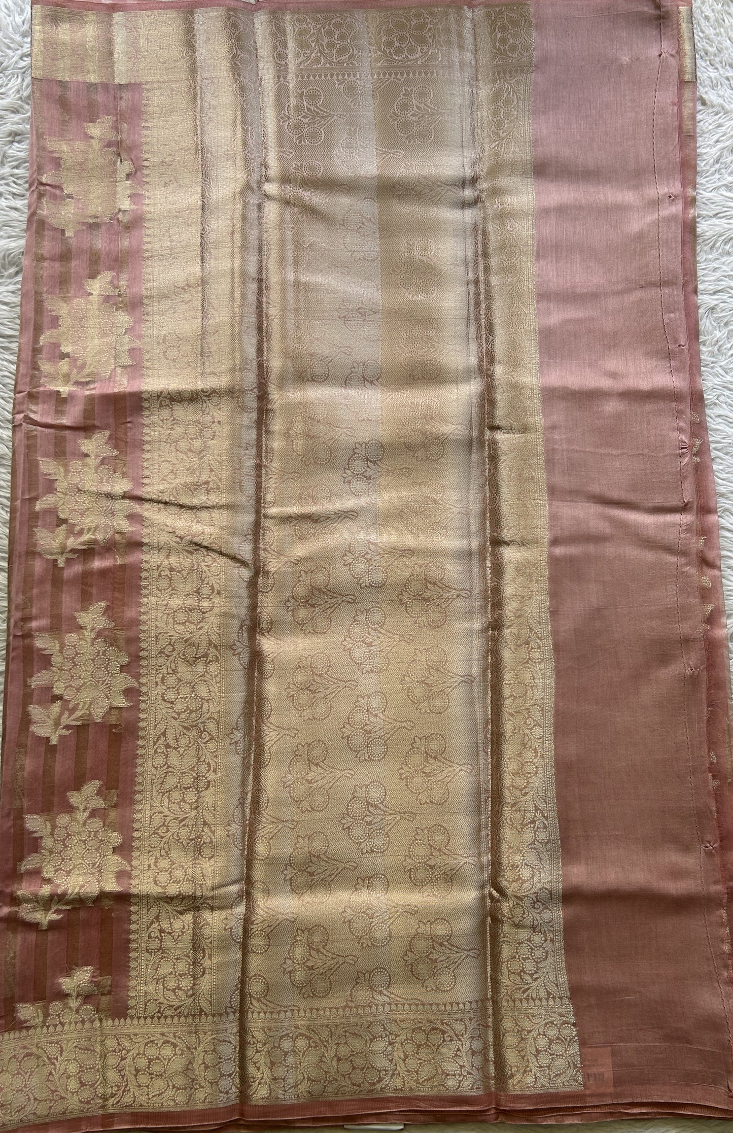 Maheshwari Chanderi Cotton Saree Light Pink Colored Elegantly Paired with a Zari Border. - Sampradaya Designer Studio