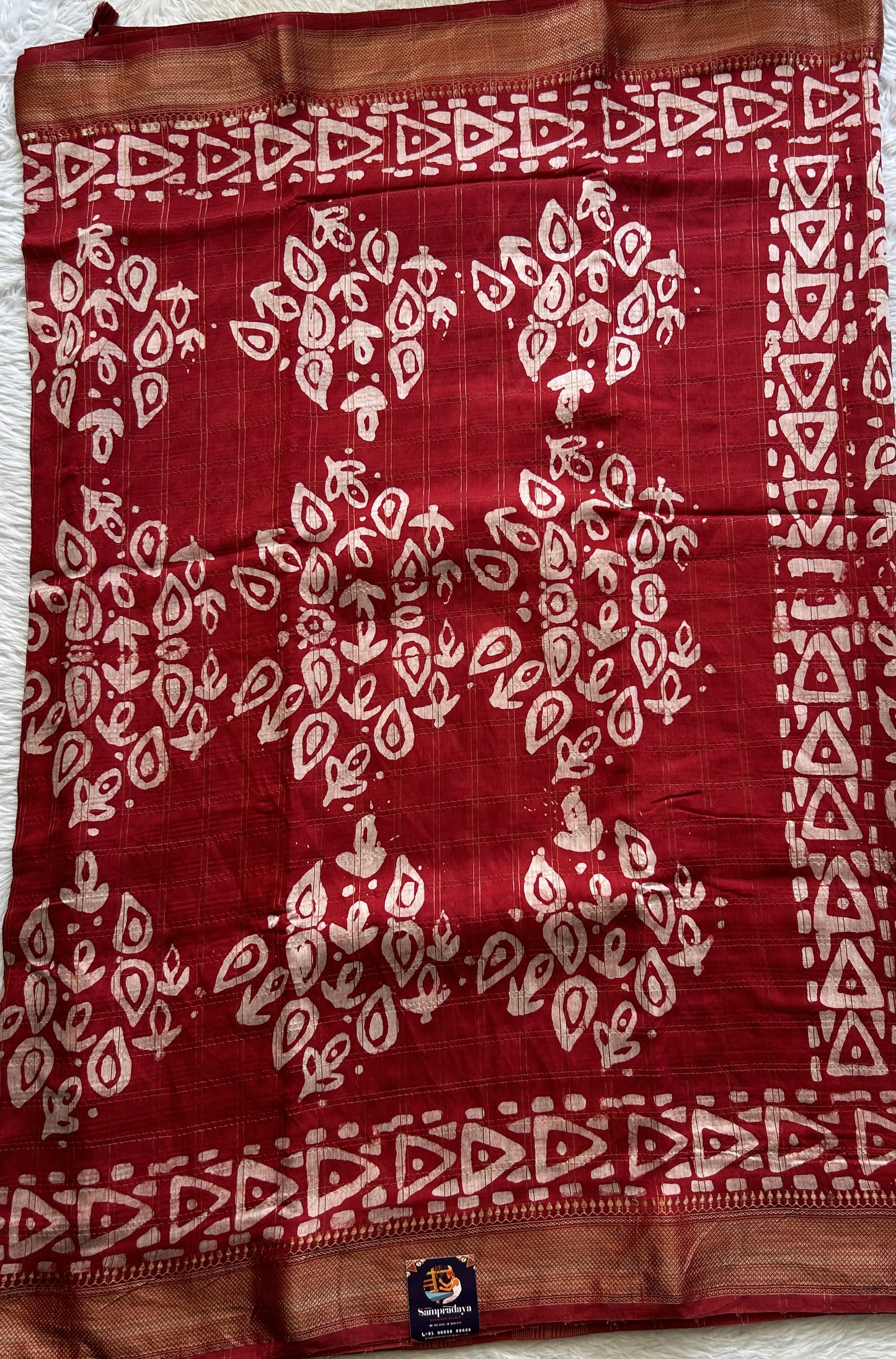 Dola Crepe Saree Dark Red Colored Complemented with a Zari Border. - Sampradaya Designer Studio