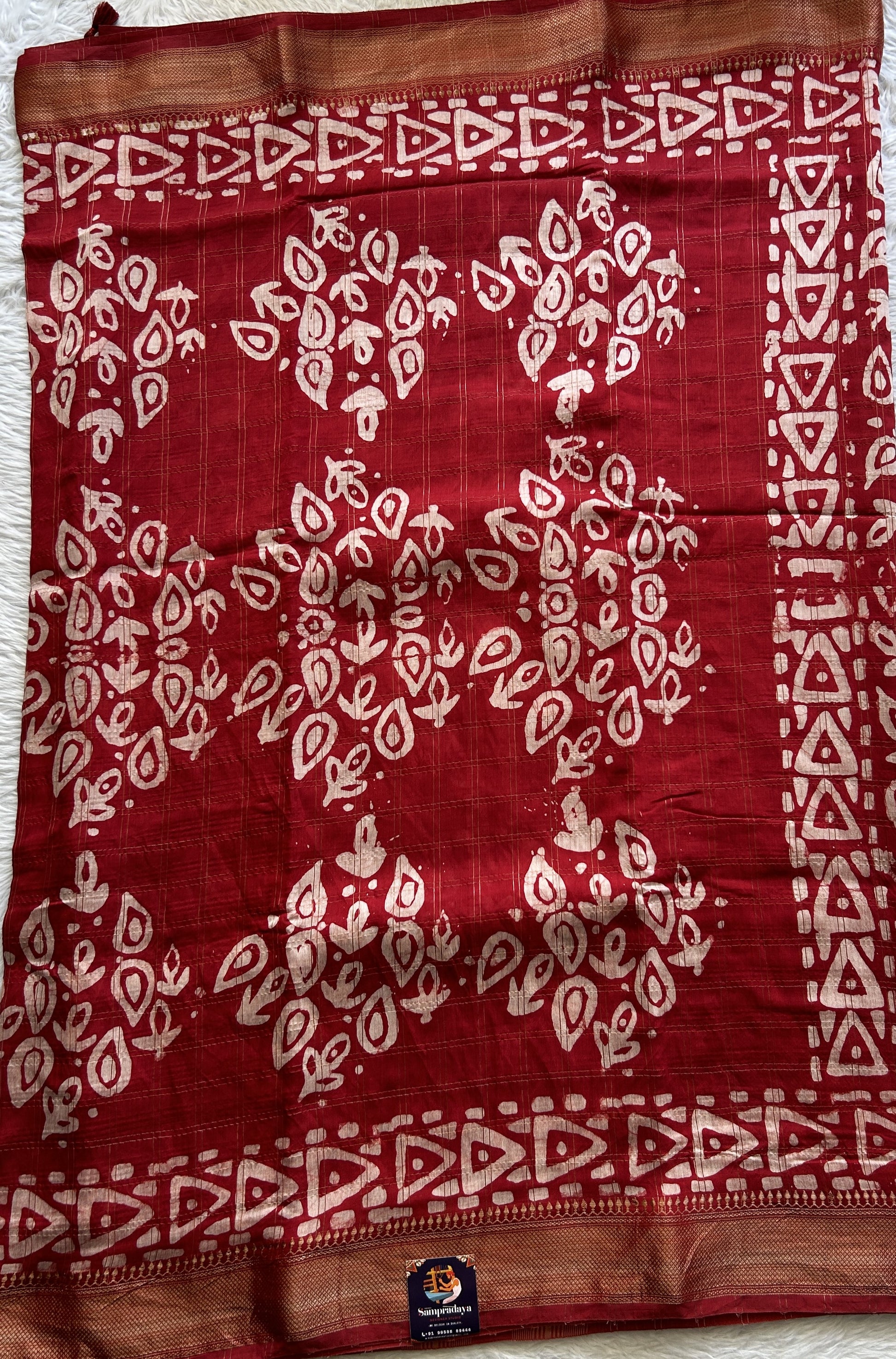 Dola Crepe Saree Dark Red Colored Complemented with a Zari Border. - Sampradaya Designer Studio