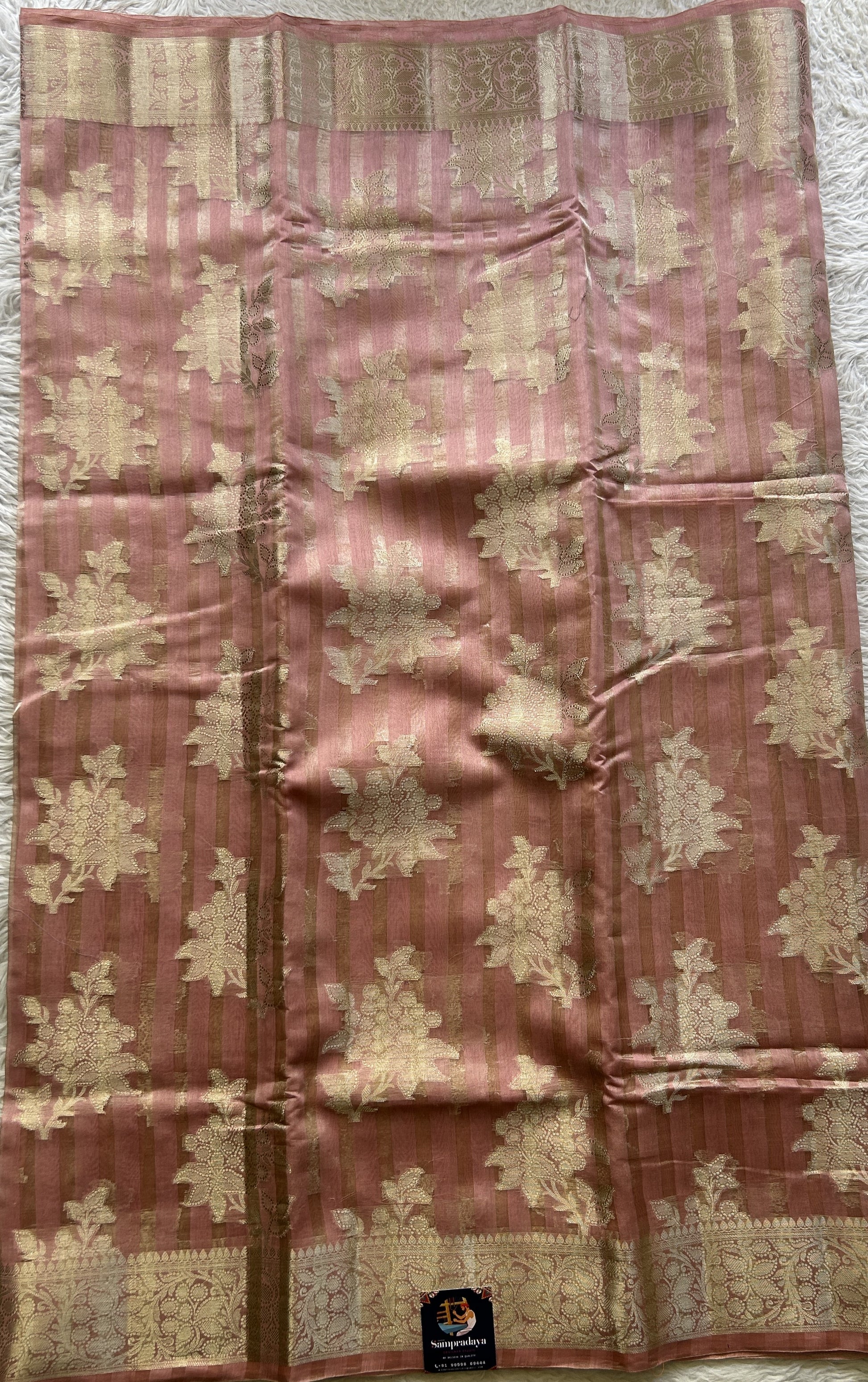 Maheshwari Chanderi Cotton Saree Light Pink Colored Elegantly Paired with a Zari Border. - Sampradaya Designer Studio