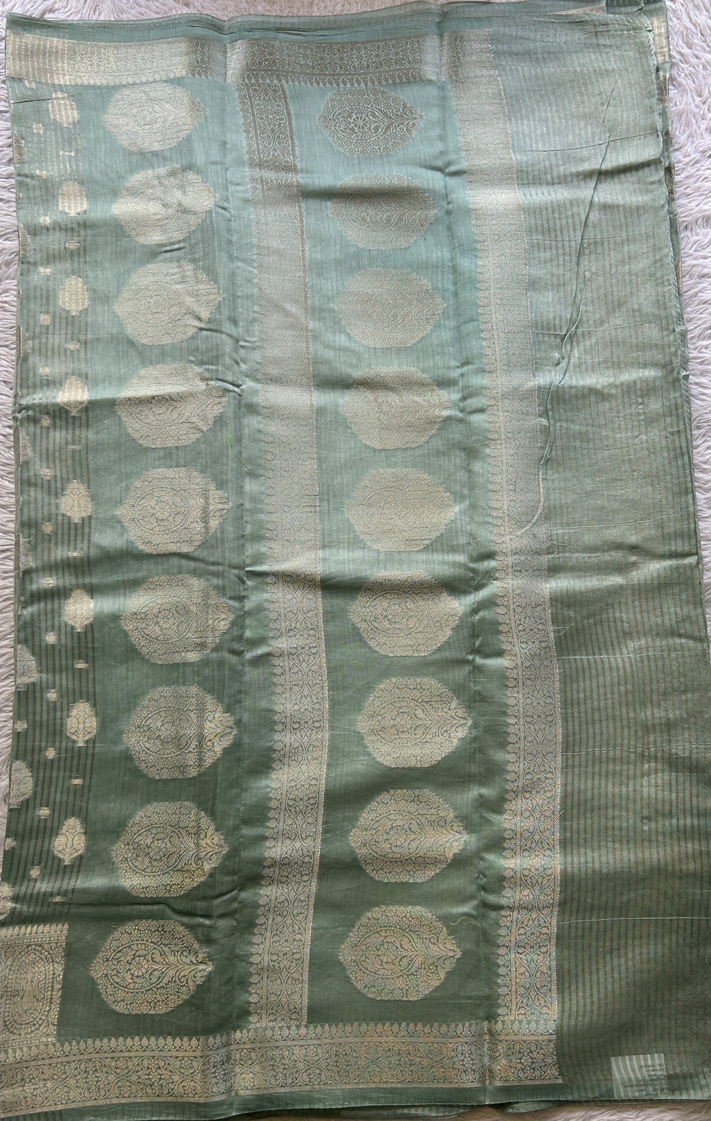 Maheshwari Chanderi Cotton Saree Sea Green Colored Elegantly Paired with a Zari Border. - Sampradaya Designer Studio