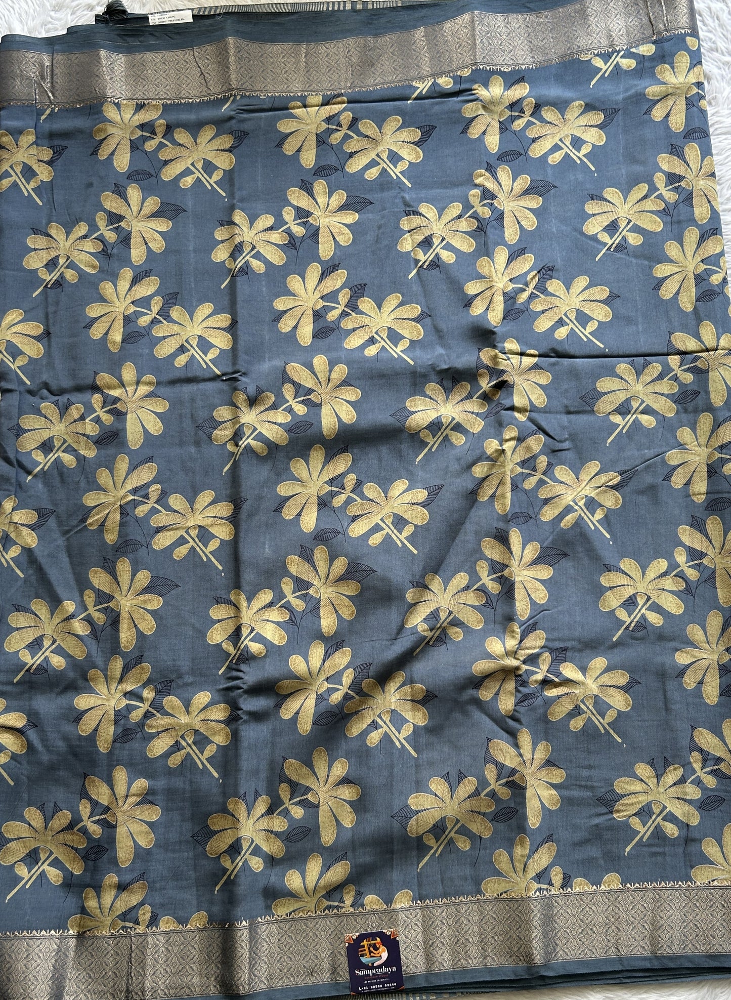 Dola Crepe Saree Gray Colored Complemented with a Zari Border. - Sampradaya Designer Studio